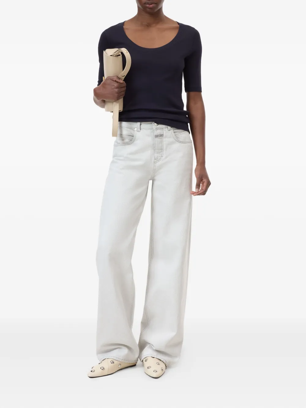 Closed cotton T-shirt Zwart
