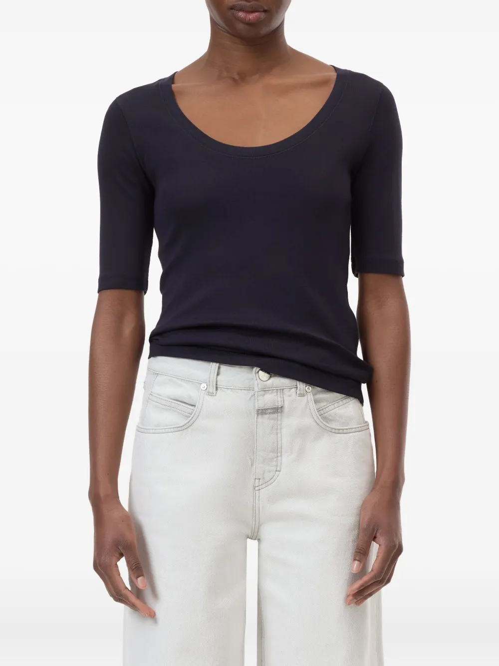Closed cotton T-shirt Zwart