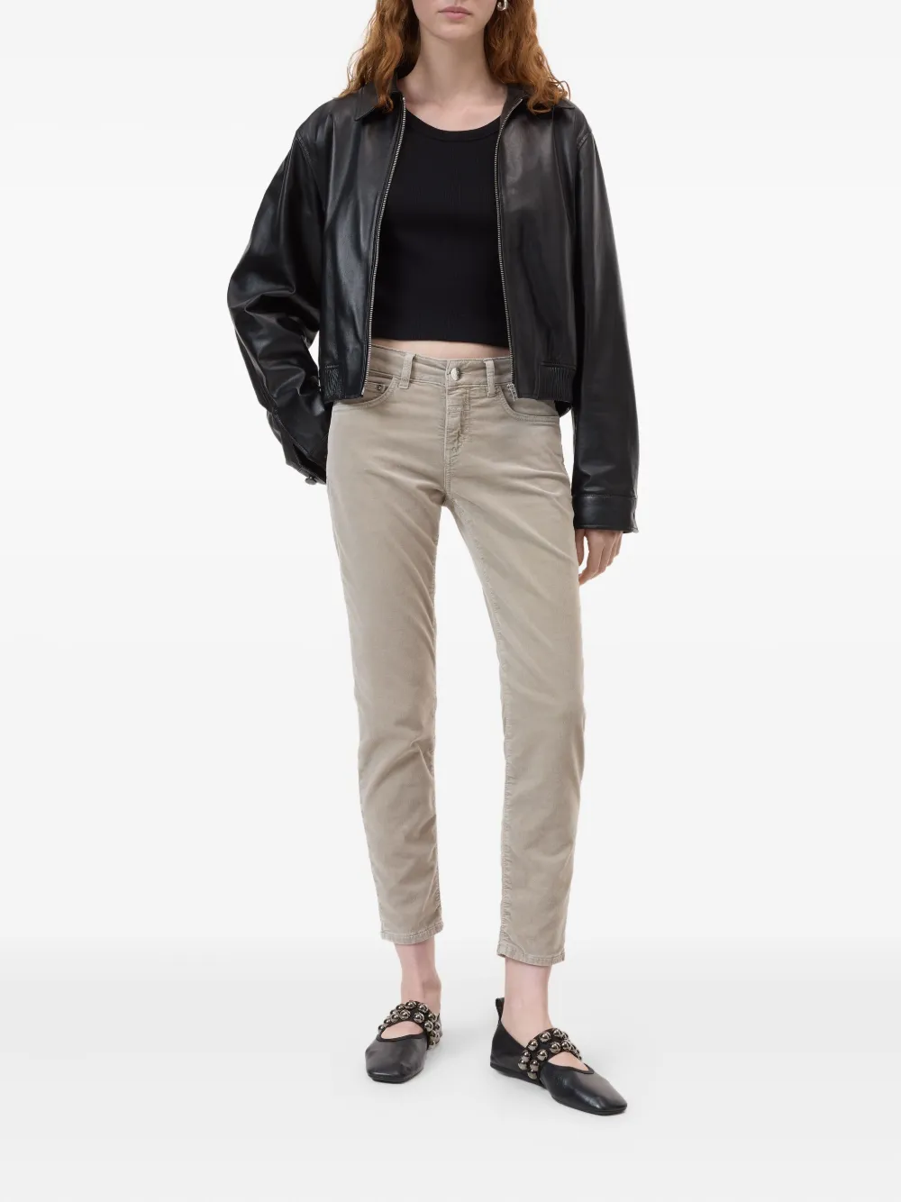 Closed cotton-blend trousers - Beige
