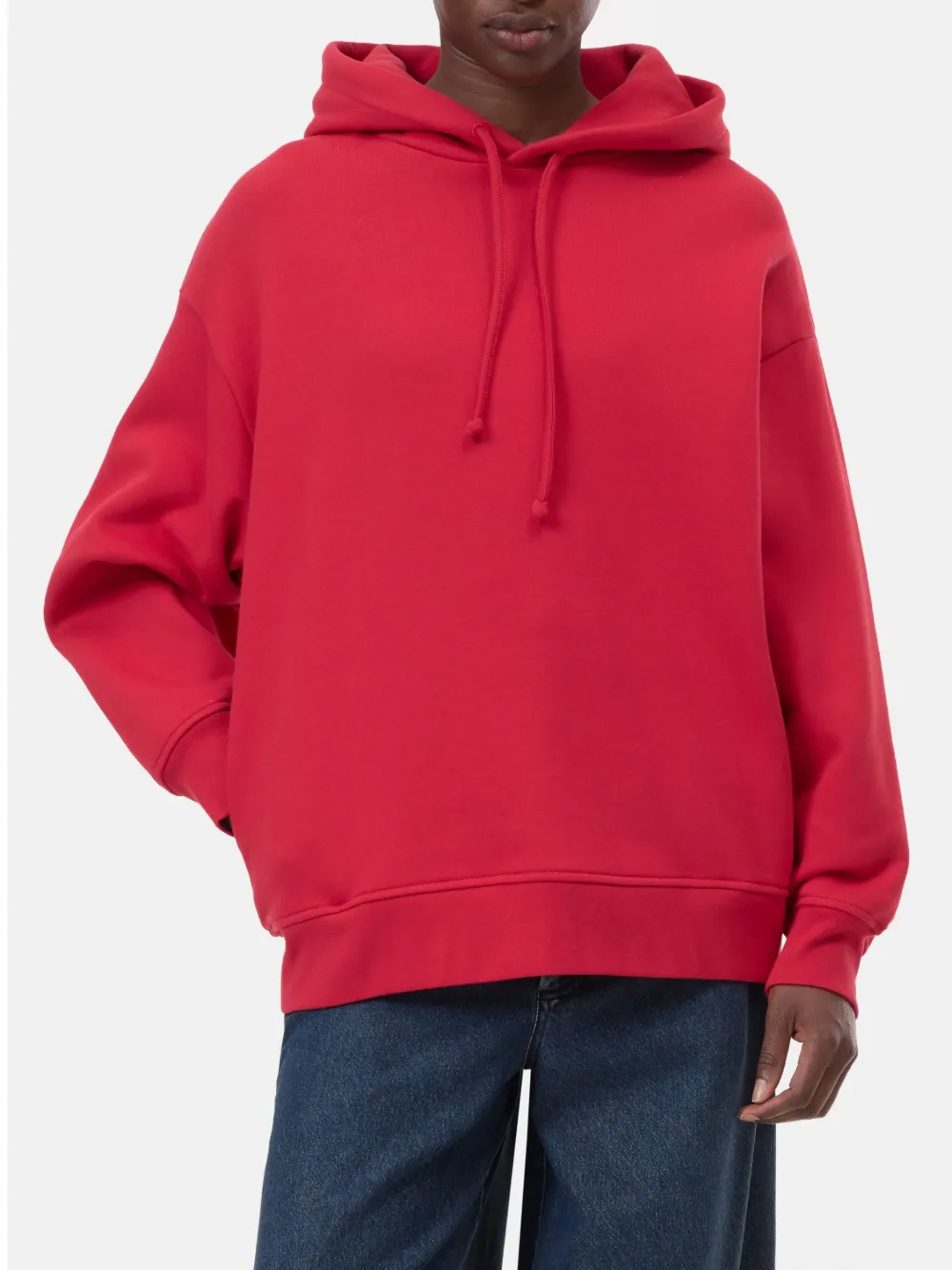 Closed Drawstring Hooded Top In Red