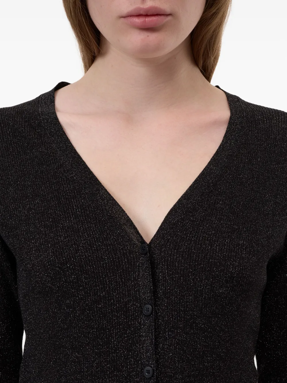 Closed Geribbeld vest met metallic-effect Zwart