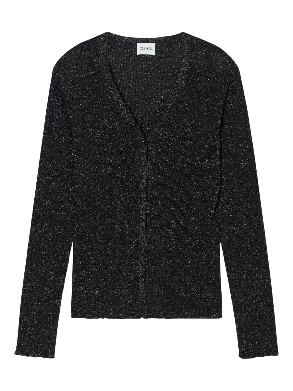 Closed metallic-effect ribbed cardigan | Black | Image 1