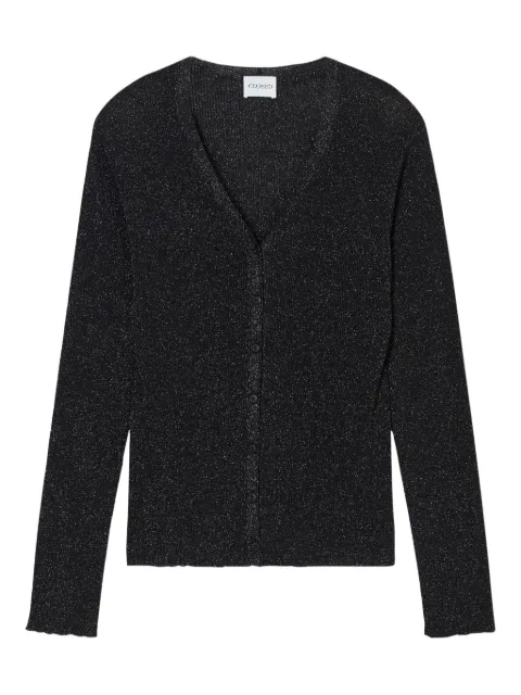 Closed metallic-effect ribbed cardigan