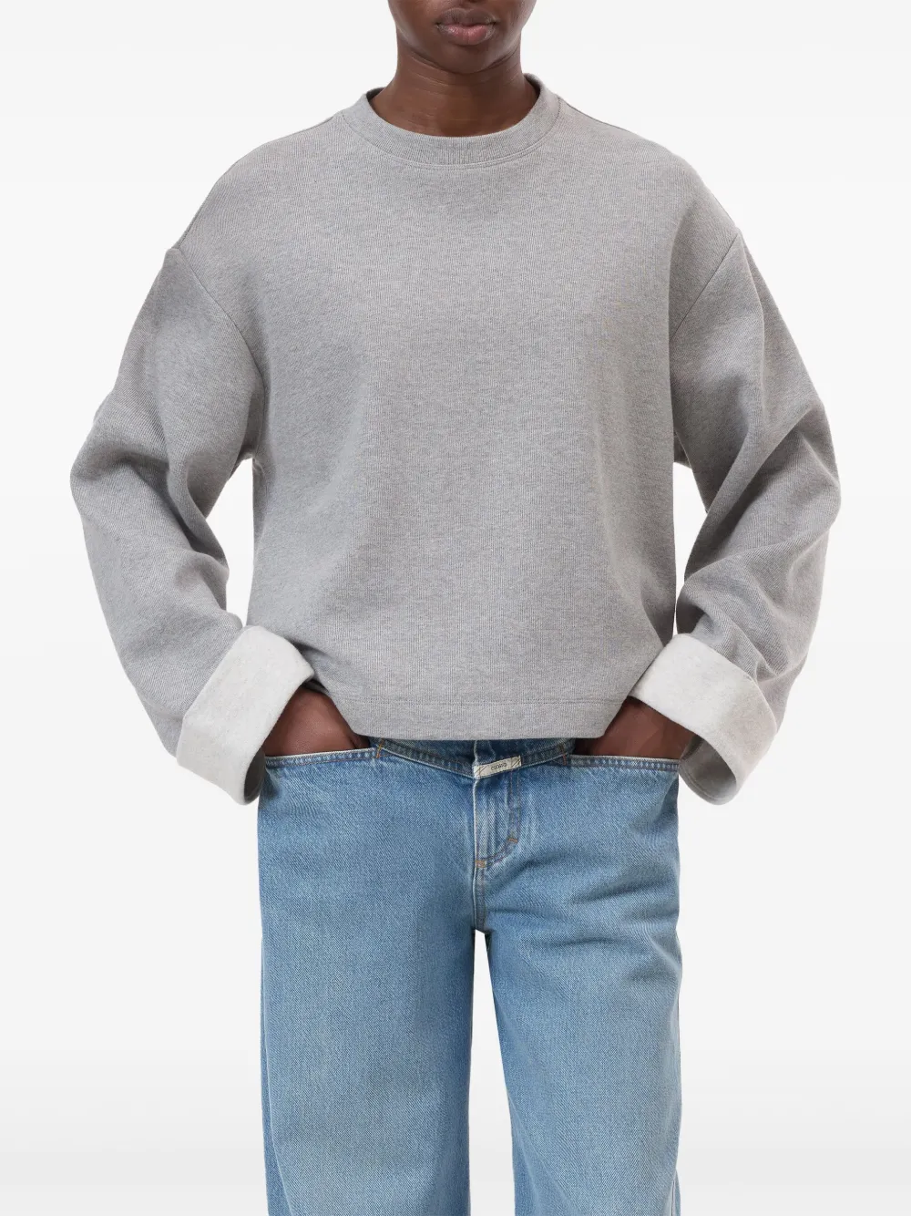 Closed Turn-up Long-sleeve Sweatshirt In Gray