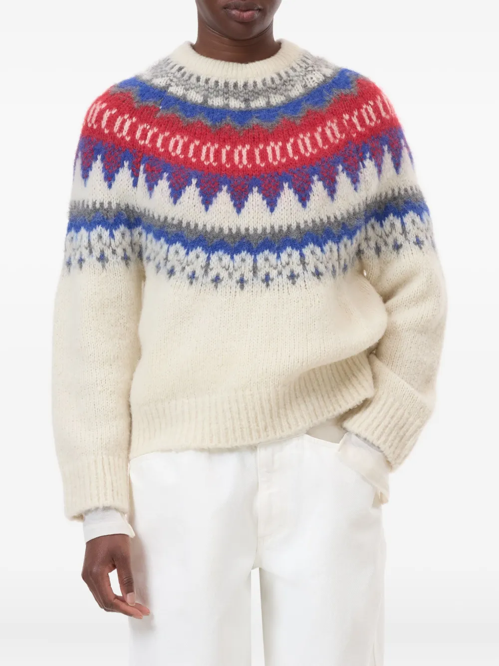 Closed Fairisle trui met ronde hals Wit