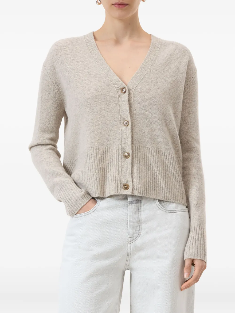 Closed Wool V-necked Cardigan In Neutral