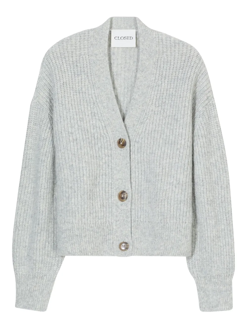 Closed V-neck ribbed cardigan Grijs