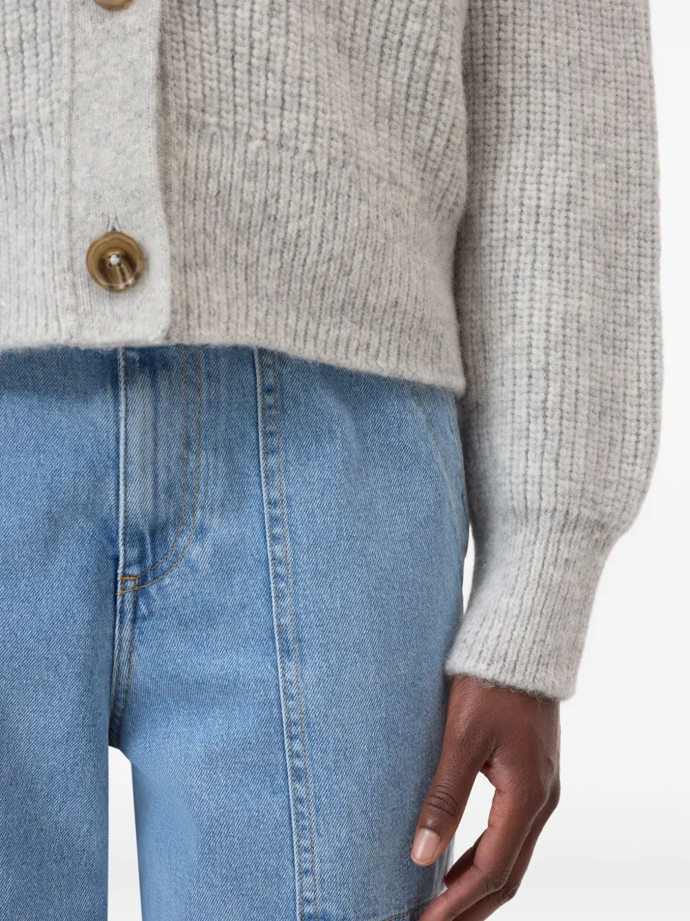 Closed V-neck ribbed cardigan Grijs