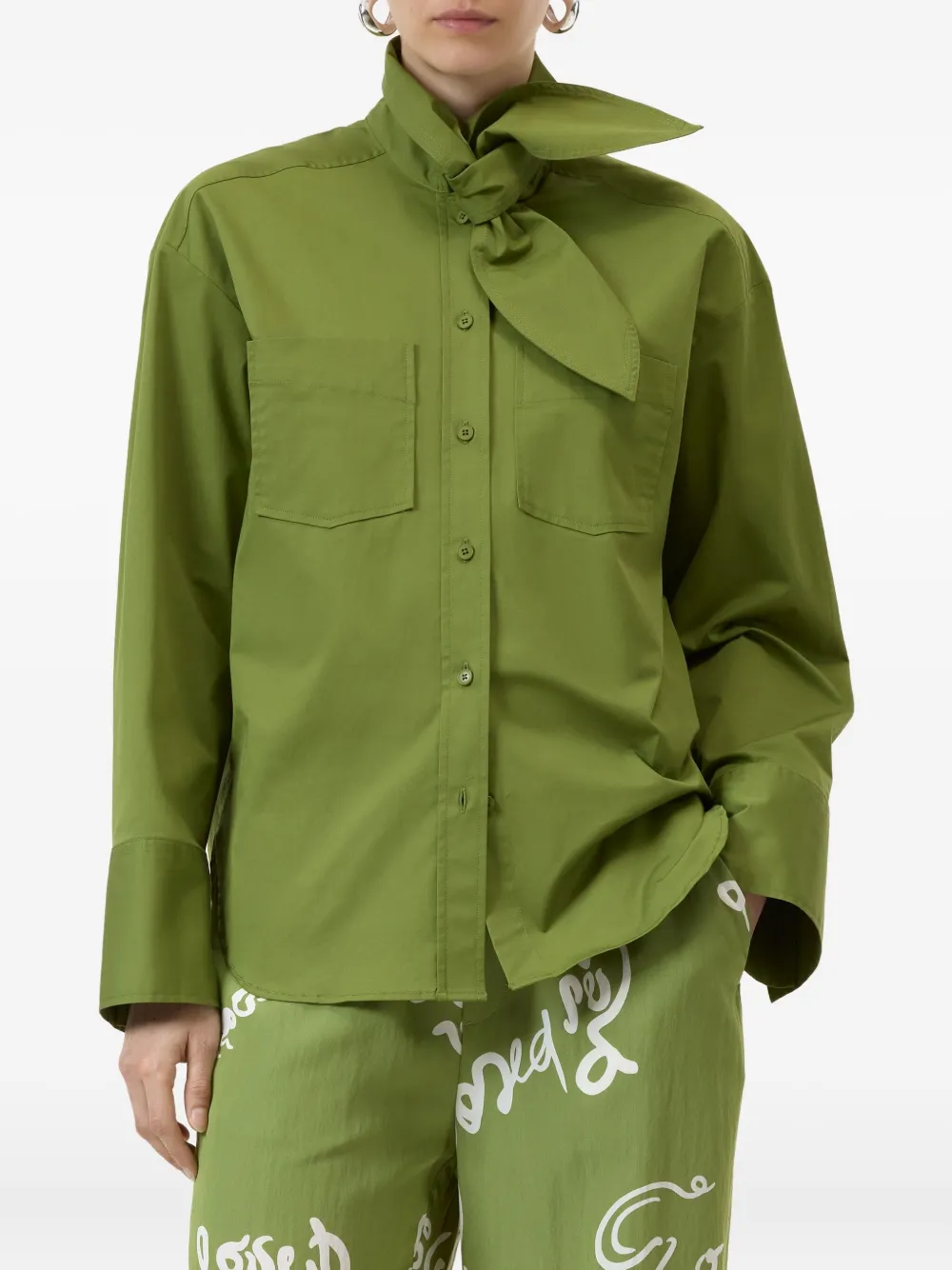 Closed Blouse met sjaal Groen