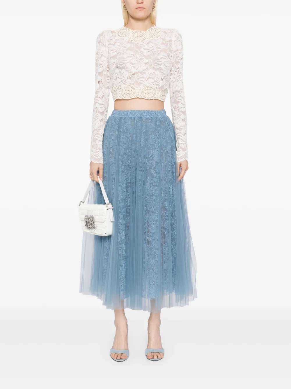 Ermanno Scervino lace-embroidered midi skirt - Blauw