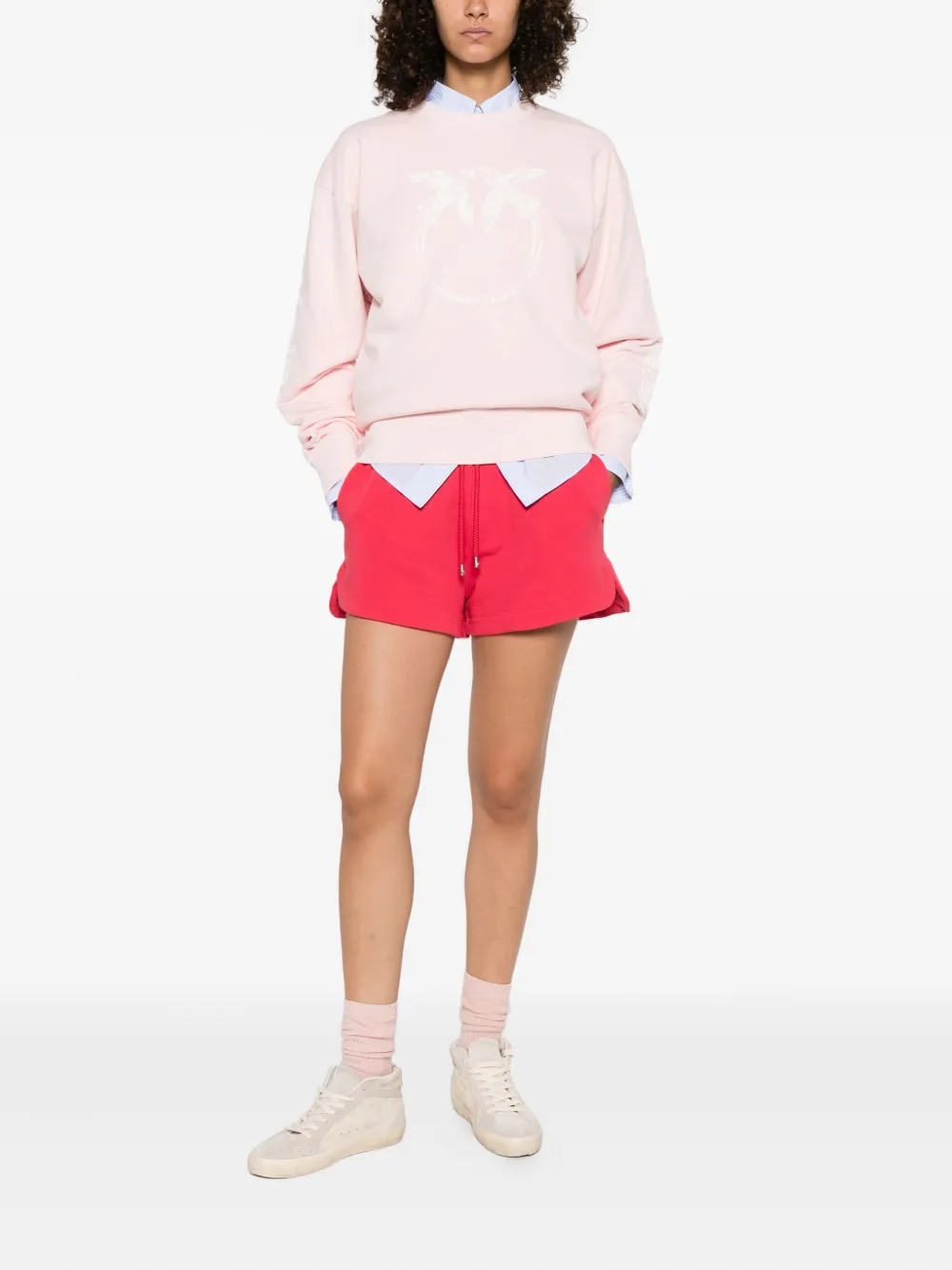 Pinko Elastic-waistband Cotton Mini Shorts In Red