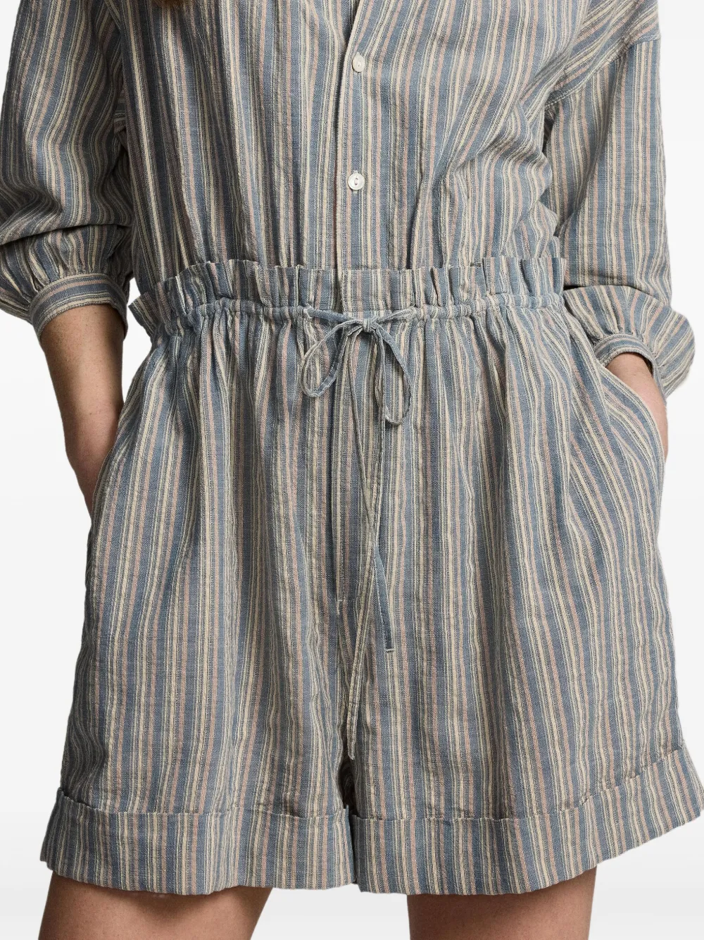 Ralph Lauren RRL Gestreepte korte overall van katoen-linnenblend Blauw