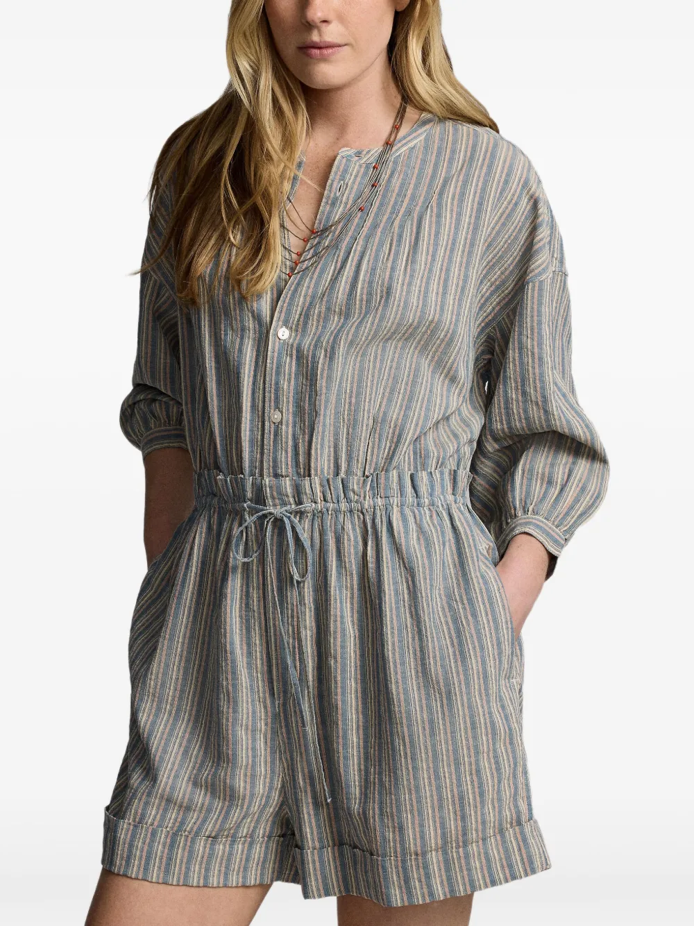Ralph Lauren RRL Gestreepte korte overall van katoen-linnenblend Blauw