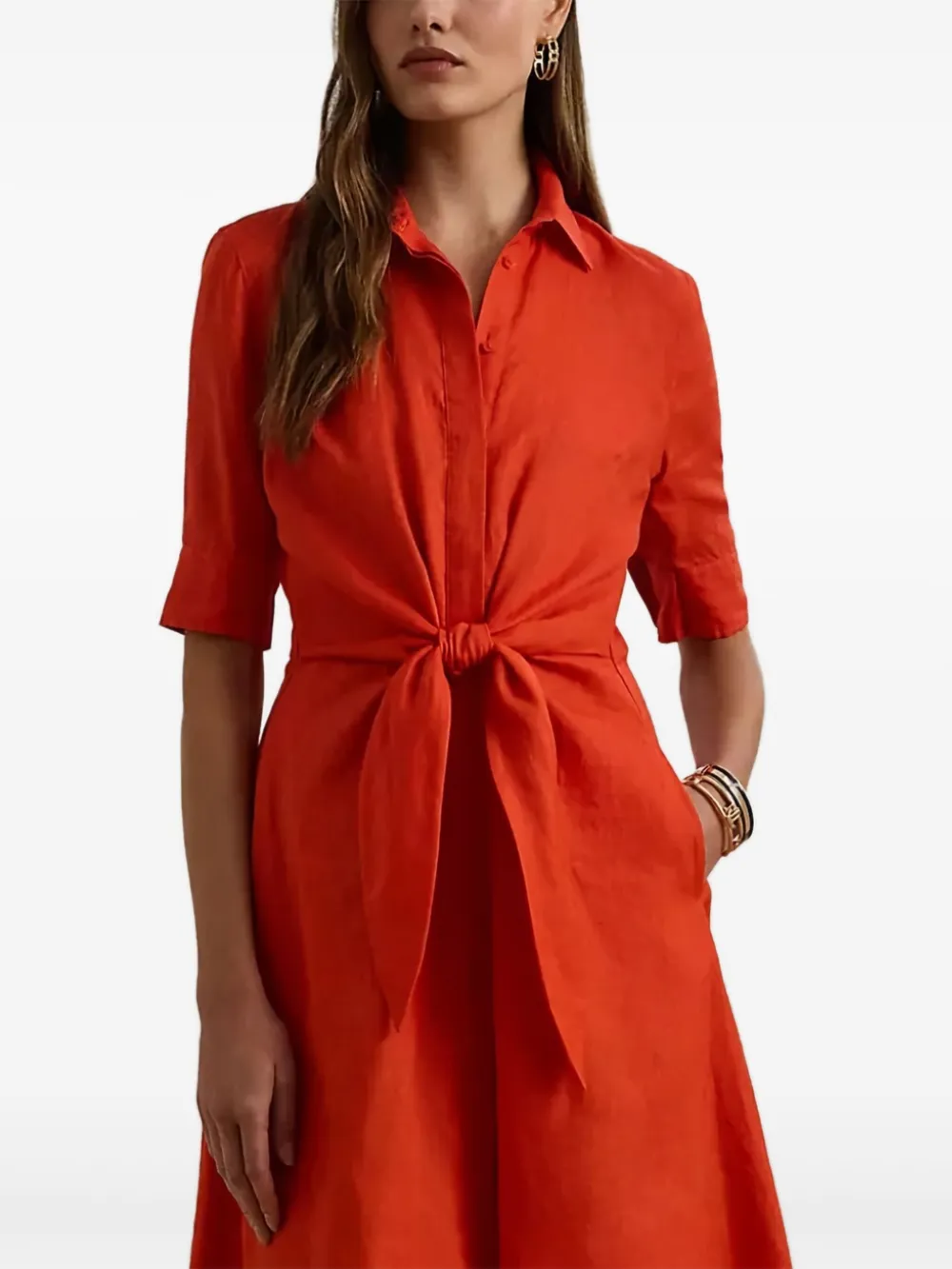 Lauren Ralph Lauren Button-down midi-jurk met ceintuur Oranje