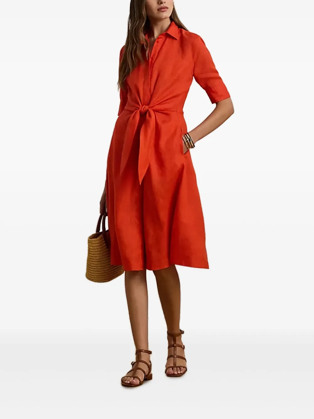 Lauren Ralph Lauren Button-down midi-jurk met ceintuur Oranje