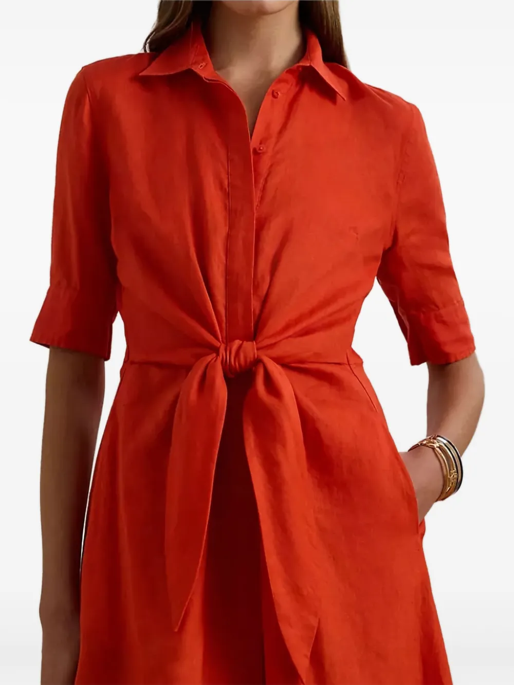 Lauren Ralph Lauren Button-down midi-jurk met ceintuur Oranje