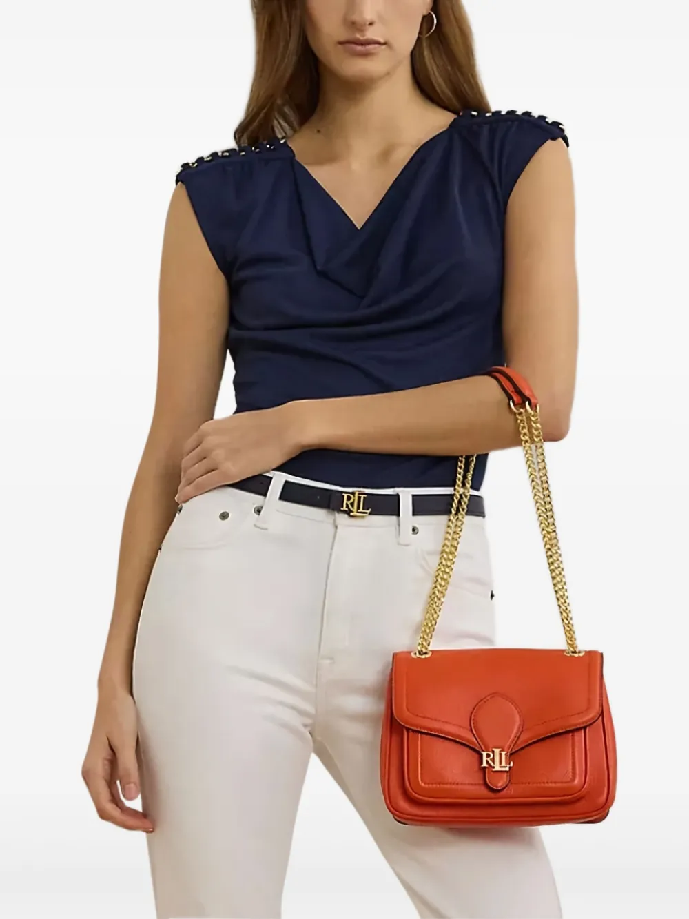 Lauren Ralph Lauren Bradley leren schoudertas - Oranje