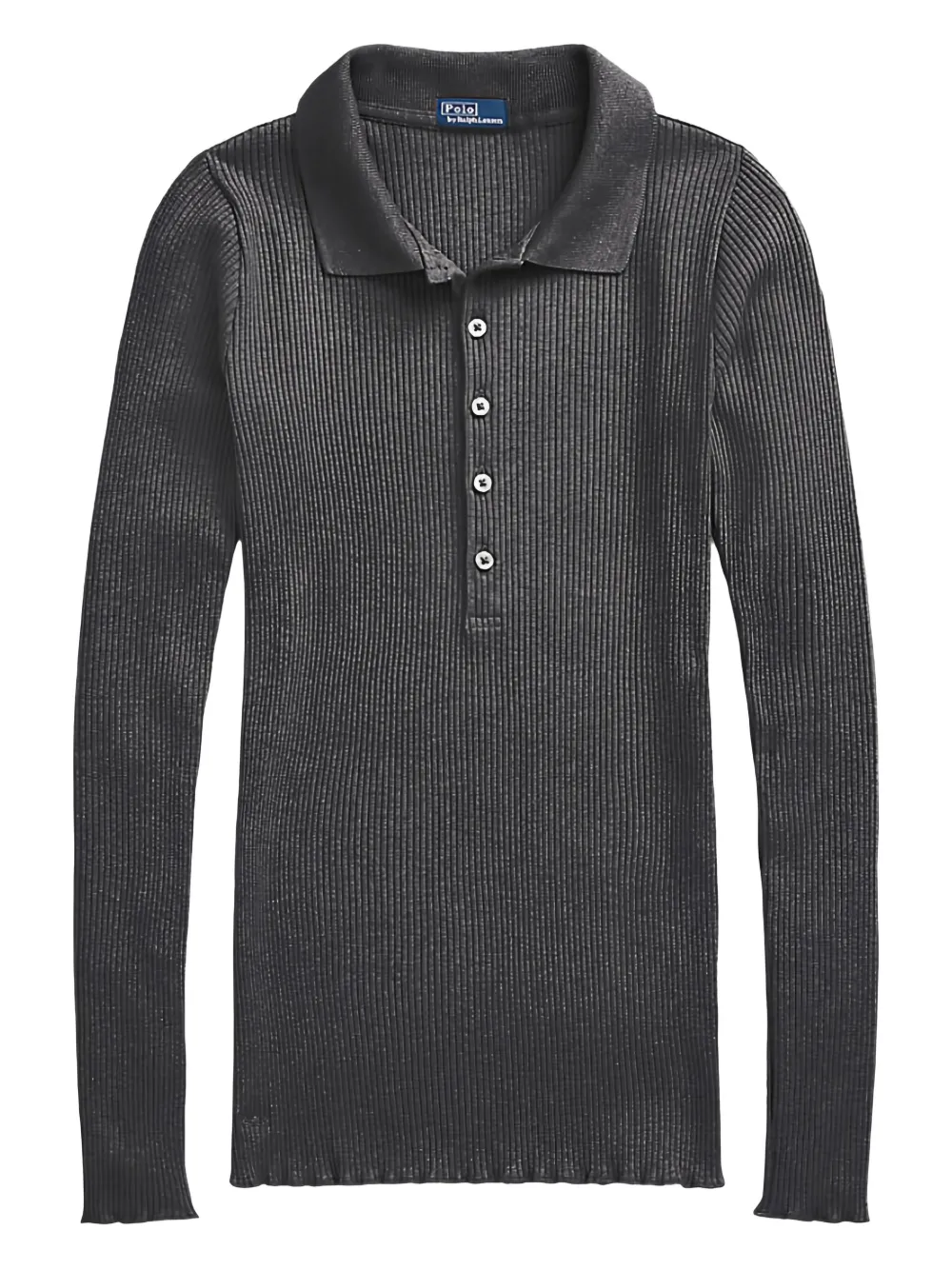 Polo Ralph Lauren ribbed-knit polo top - グレー Polo Ralph Lauren ribbed-knit polo top - グレー