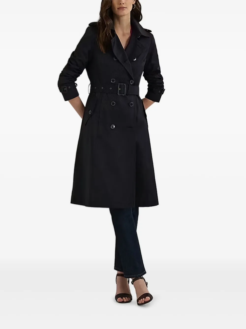 double-breasted belted trench coat