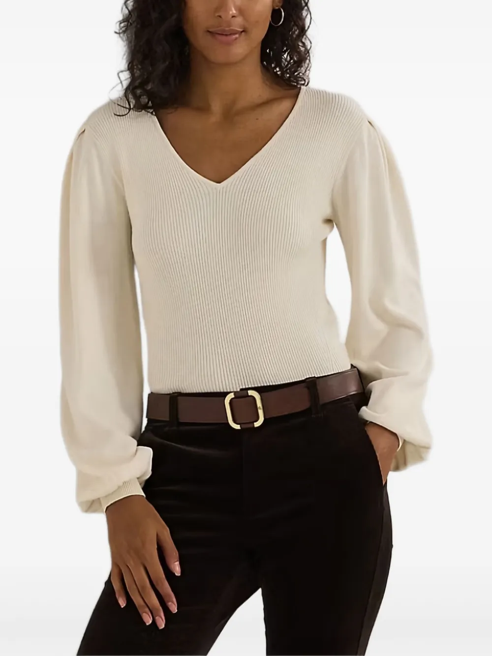 V-neck puff-sleeve top