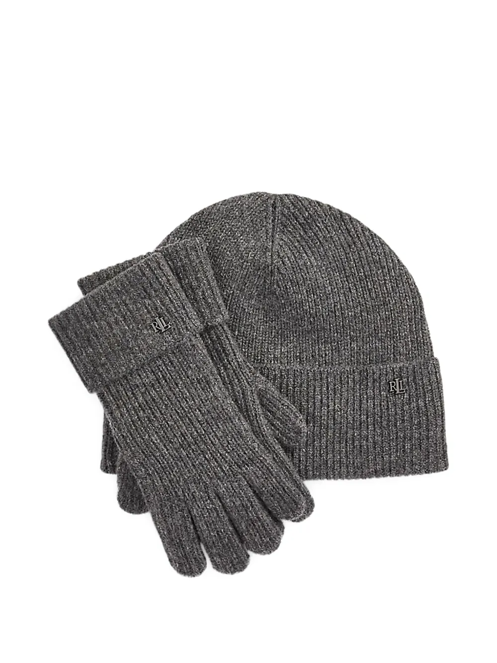 RALPH LAUREN RIBBED-KNIT BEANIE AND GLOVES SET 