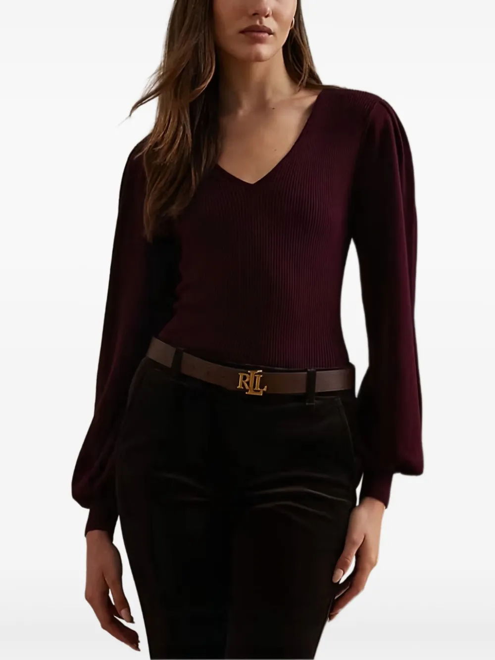 ribbed V-neck top