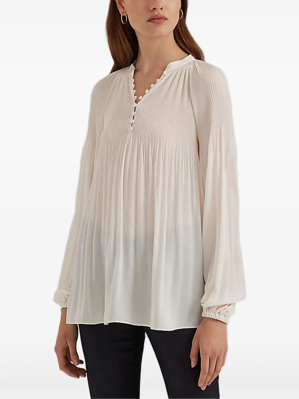 pleated long-sleeve blouse