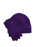 Lauren Ralph Lauren ribbed knit beanie and gloves set - Purple