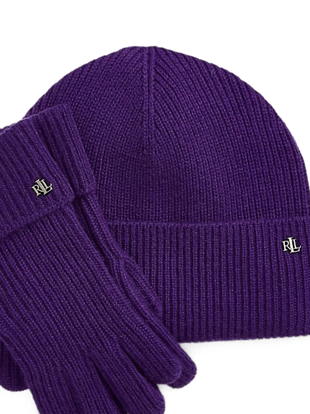 Lauren Ralph Lauren Ribgebreide muts en handschoenen - Paars