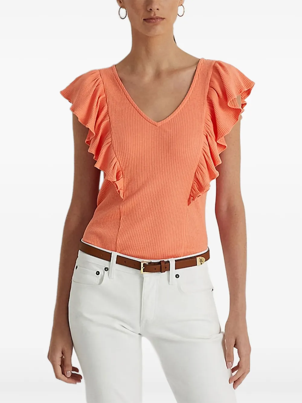 ruffled V-neck top