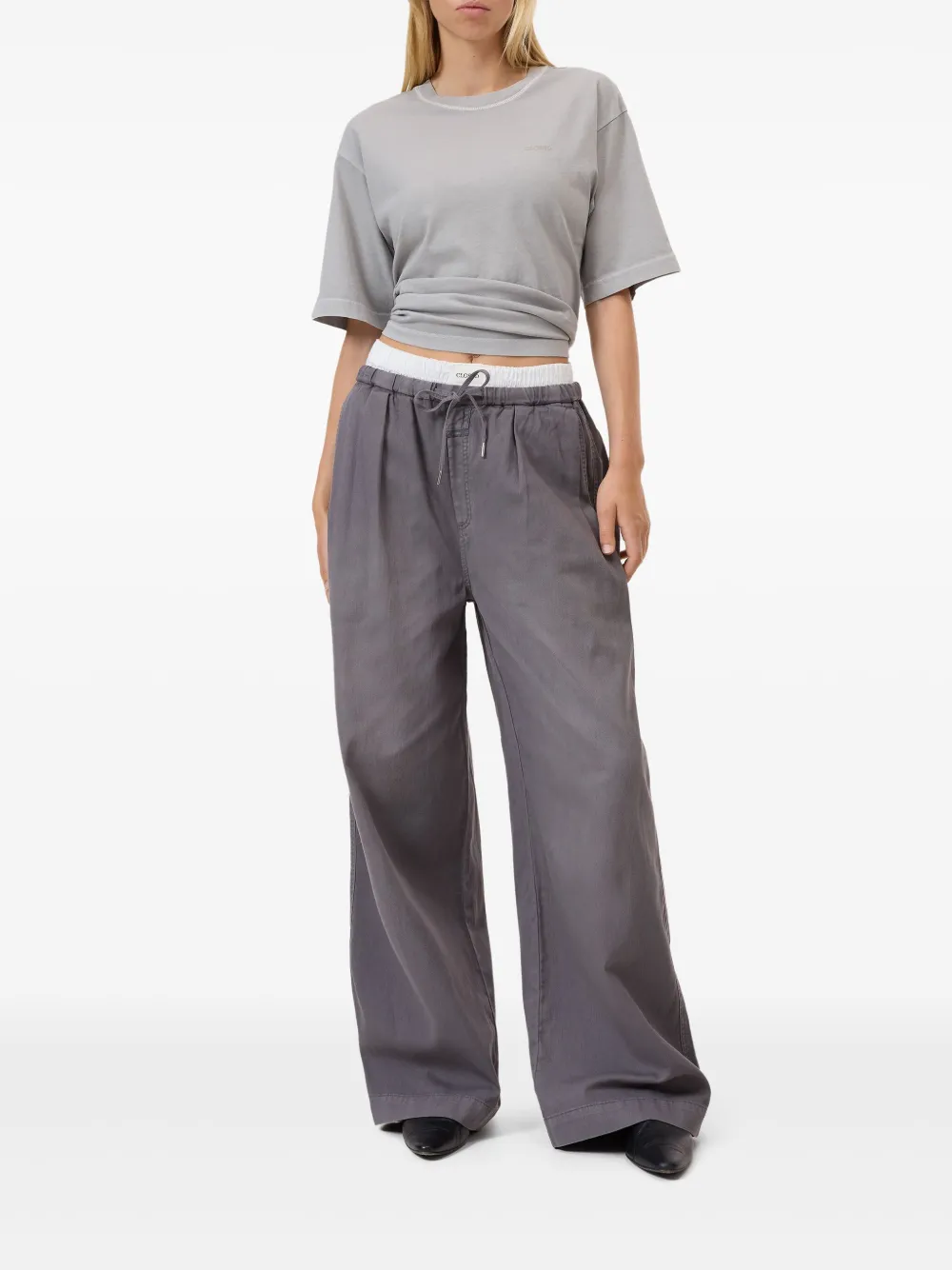 Closed T-shirt met afwerking van biologisch katoen Grijs