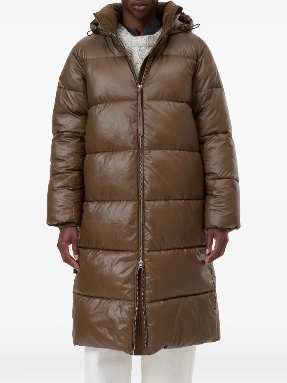 Closed Hooded Puffer Coat In Brown