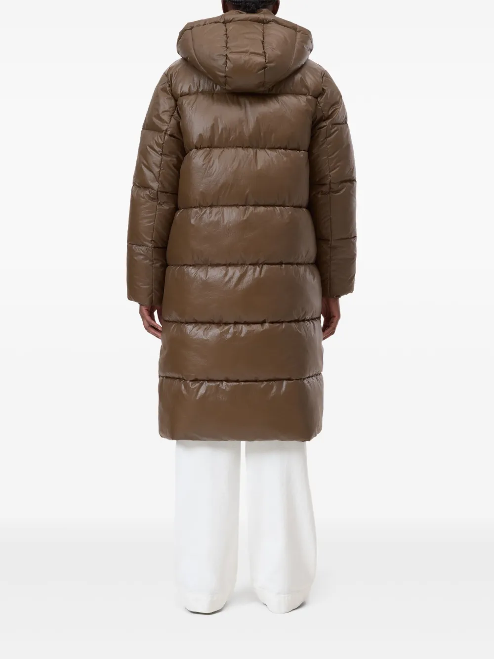 Closed Hooded Puffer Coat In Brown