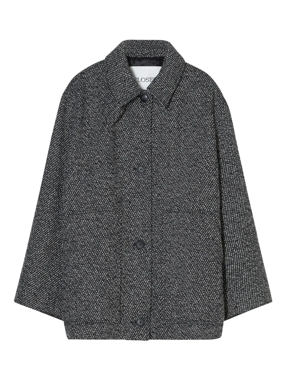 Closed herringbone-pattern button coat | Black | Image 1