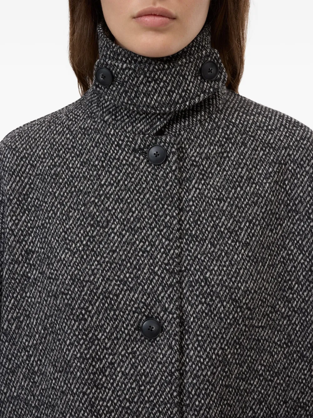 Closed Herringbone-pattern Button Coat In Blue