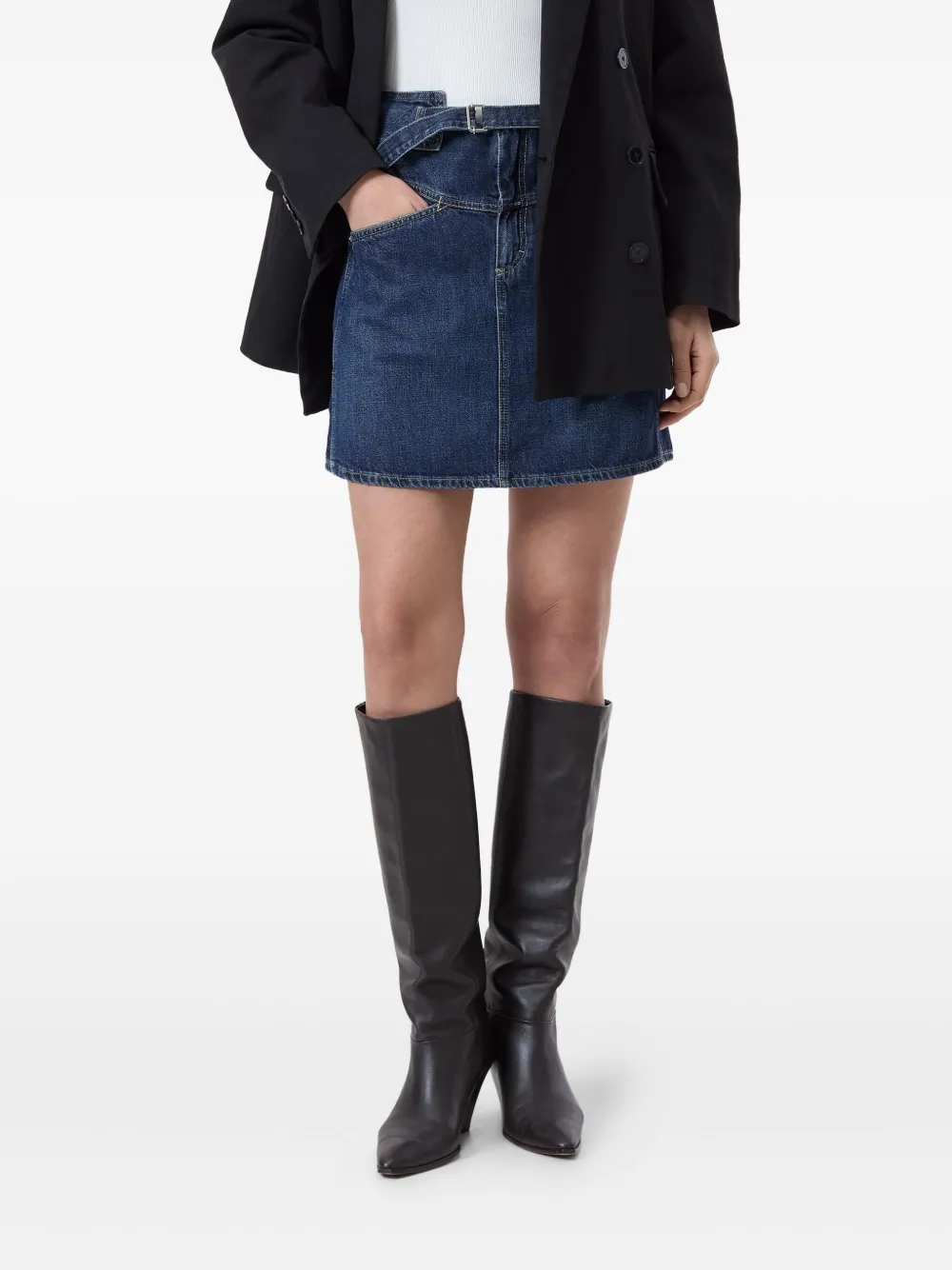 Closed Mini-rok met ceintuur Blauw