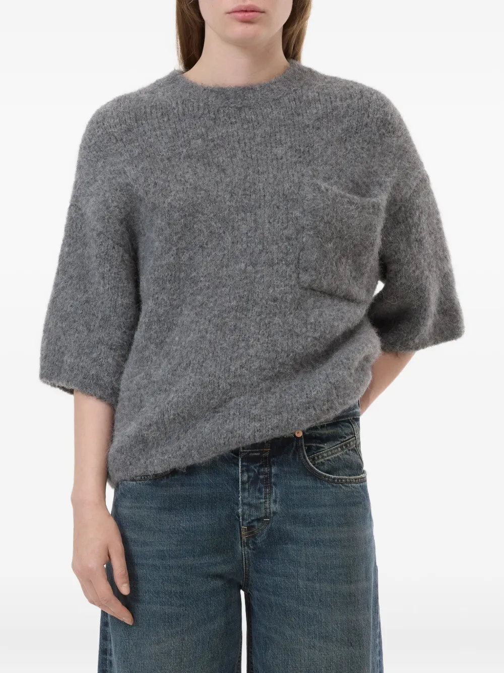 Closed Round-neck Knitted Sweater In Black