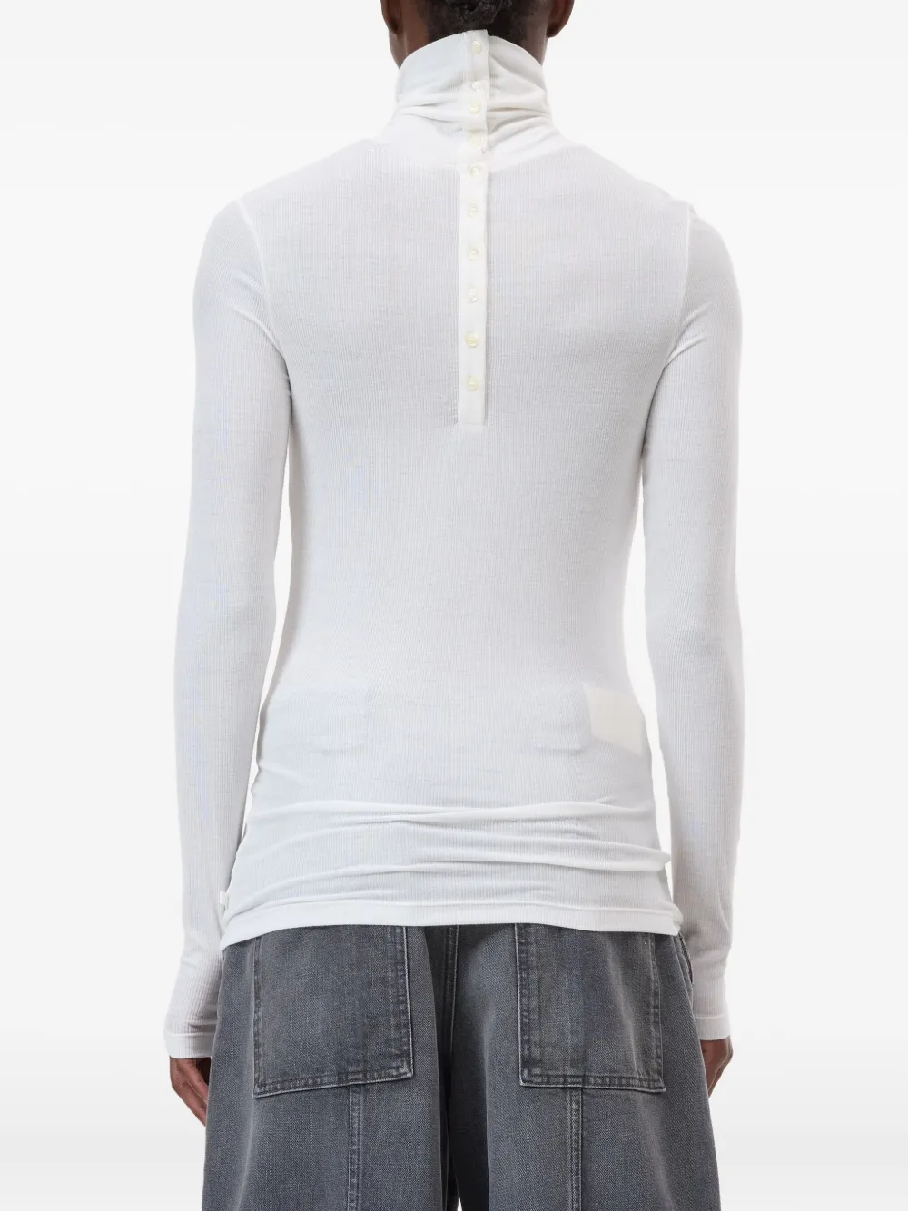 Closed Geribbeld T-shirt met hoge hals en lange mouwen Wit