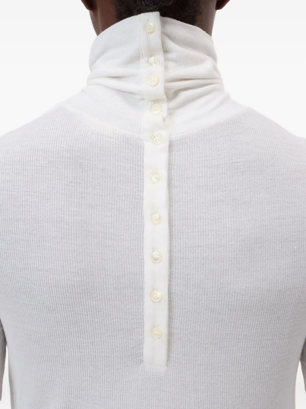 Closed Geribbeld T-shirt met hoge hals en lange mouwen Wit