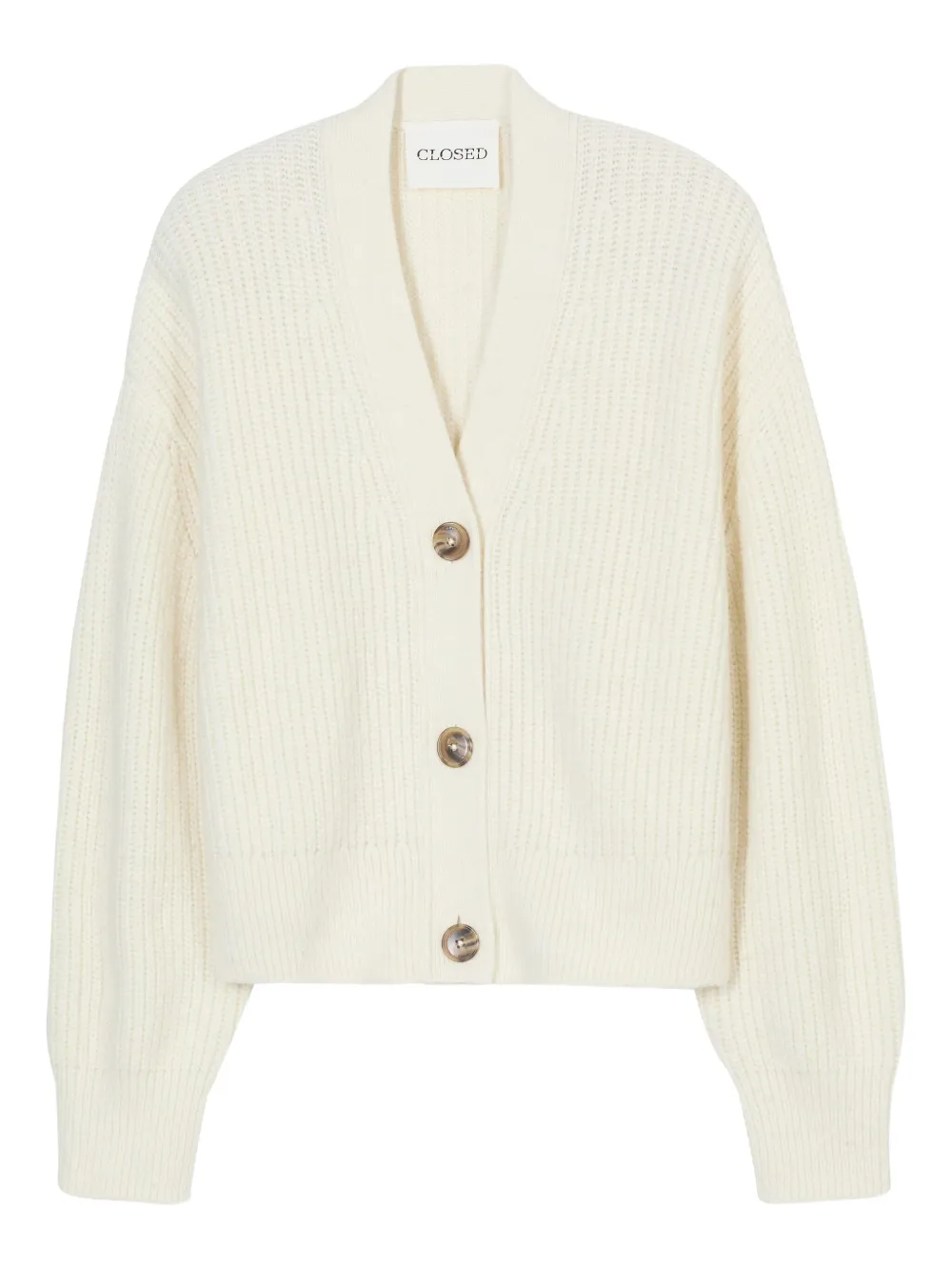 Closed V-neck ribbed cardigan Wit