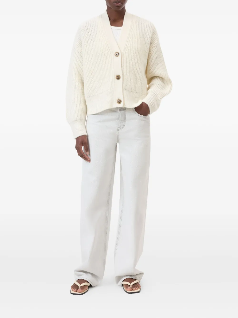 Closed V-neck ribbed cardigan Wit
