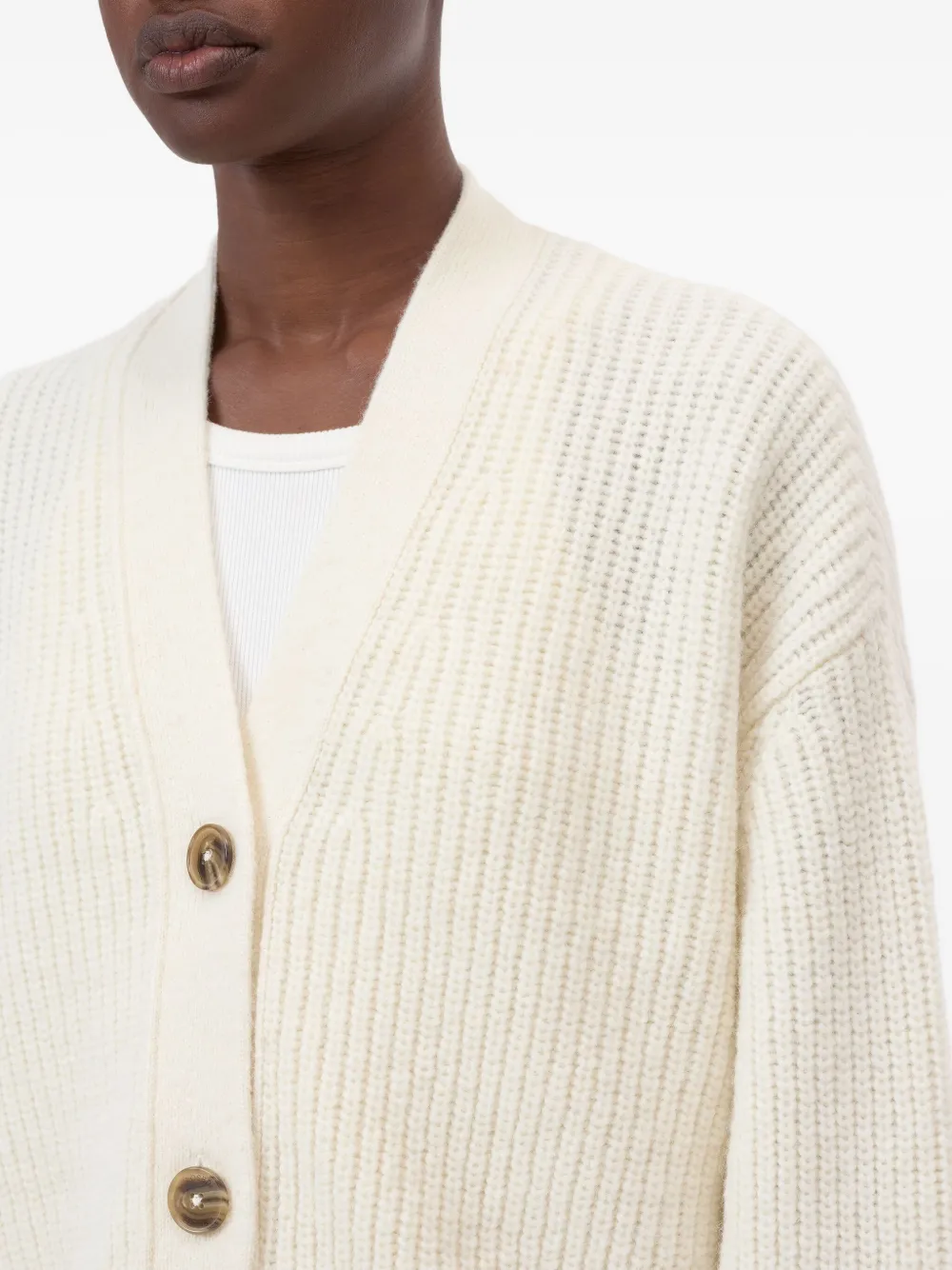 Closed V-neck ribbed cardigan Wit