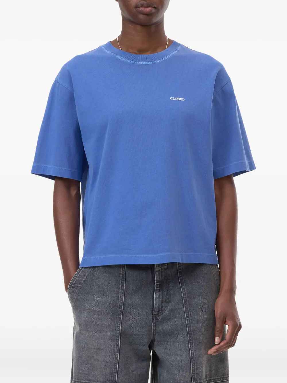 Closed T-shirt met ronde hals en logodetail Blauw