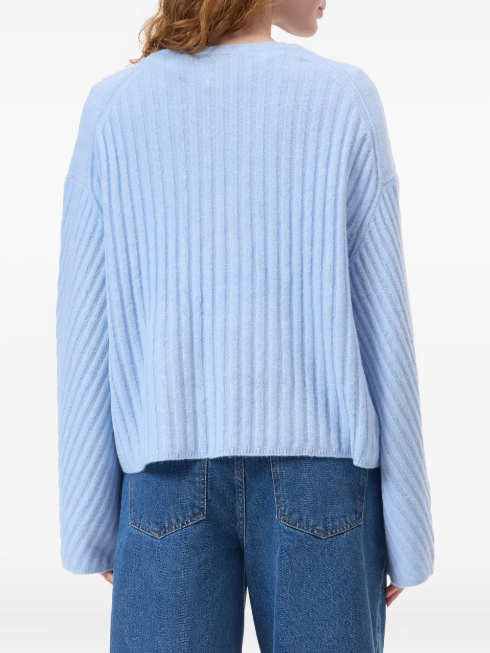 Closed ribbed crew neck sweater Blauw