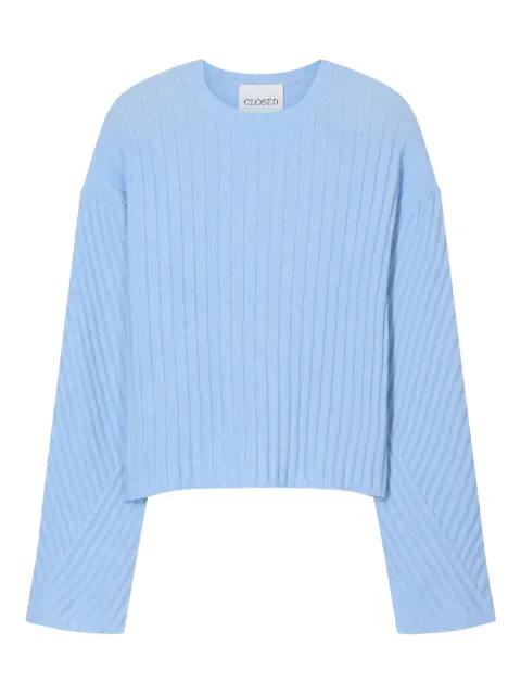 Closed ribbed crew neck sweater