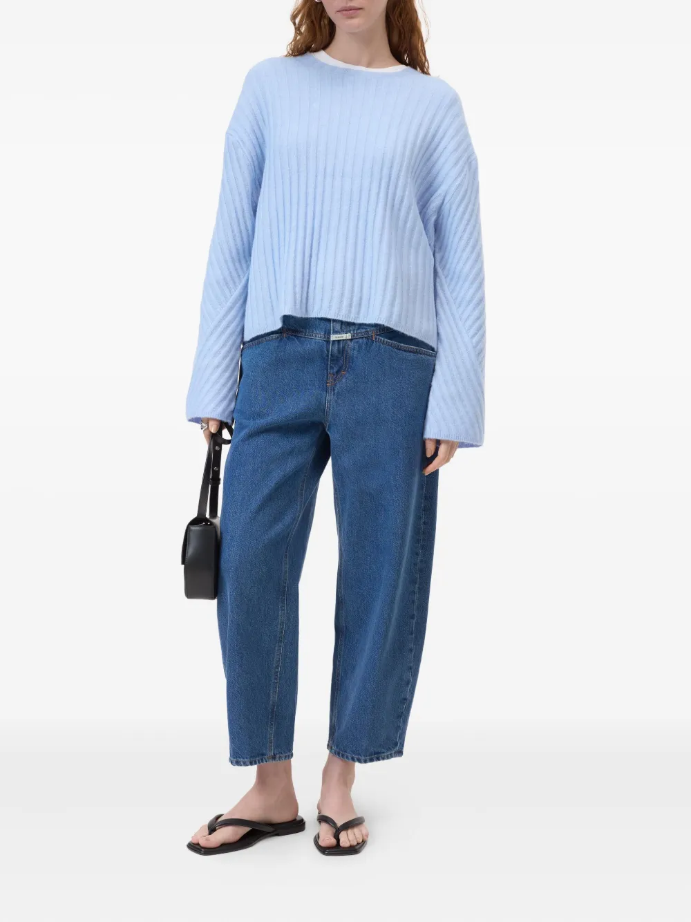 Closed ribbed crew neck sweater Blauw