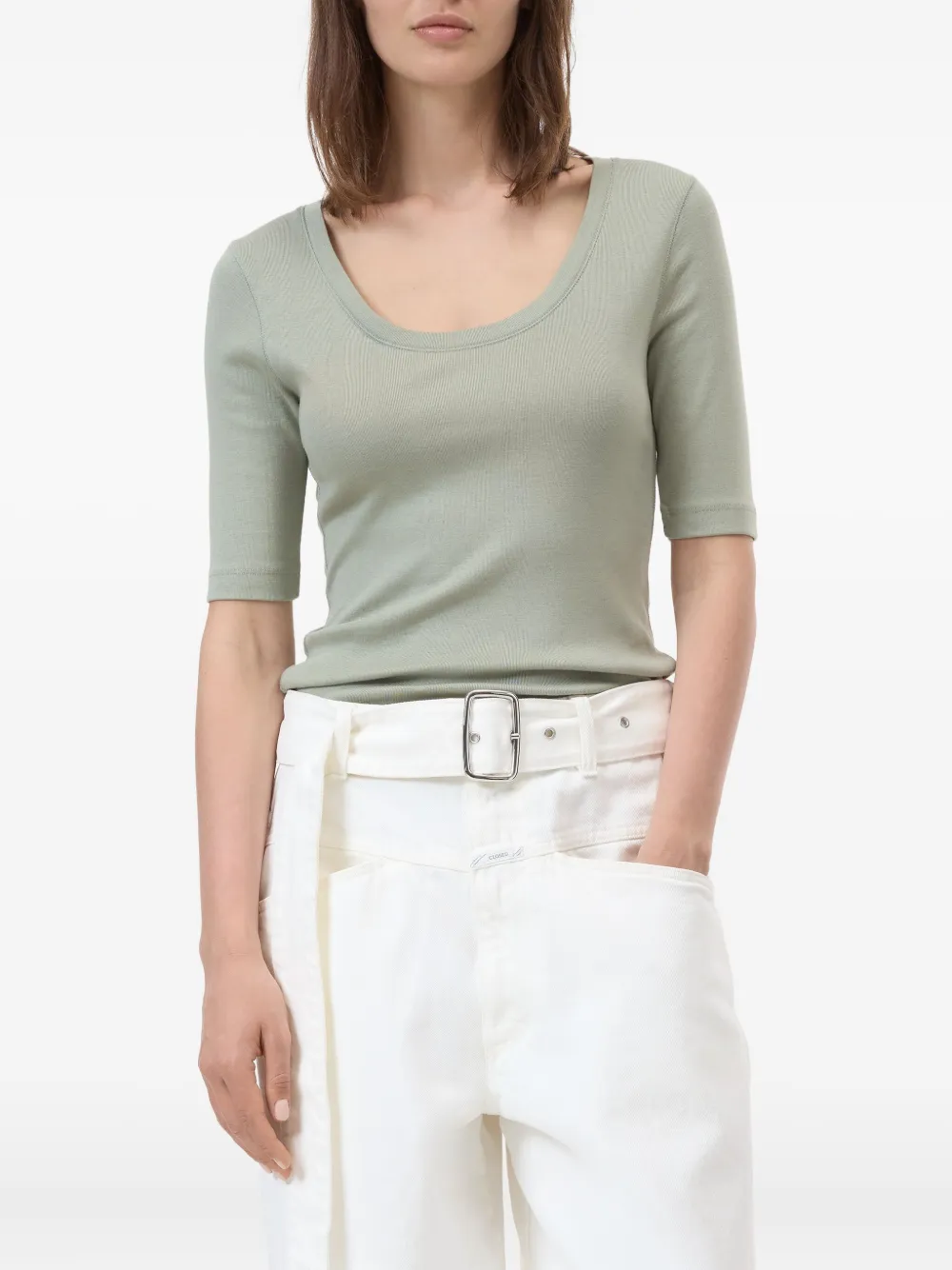 Closed T-shirt met wijde hals en korte mouwen Groen