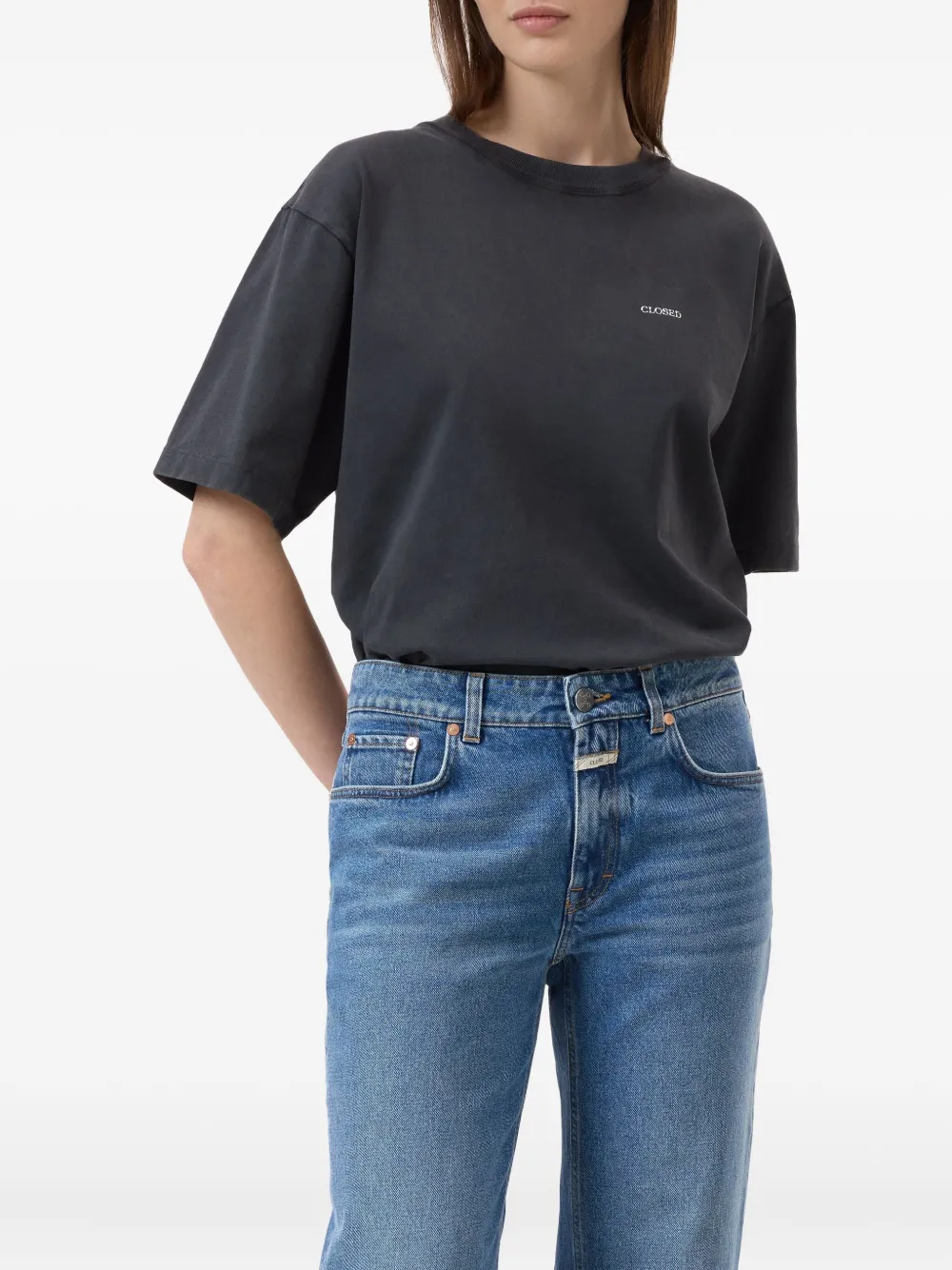 Closed T-shirt van biologisch katoen Grijs