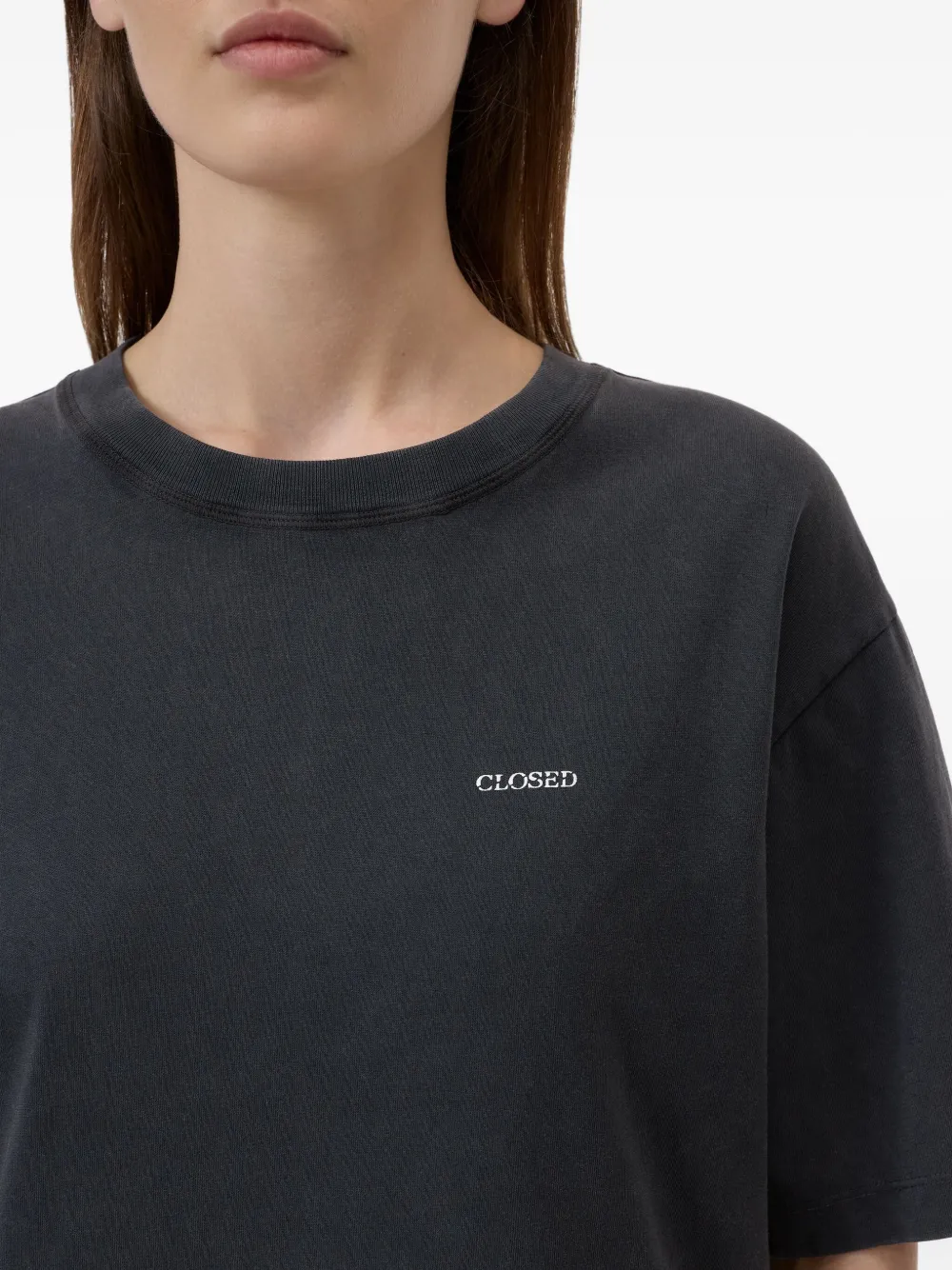 Closed T-shirt van biologisch katoen Grijs