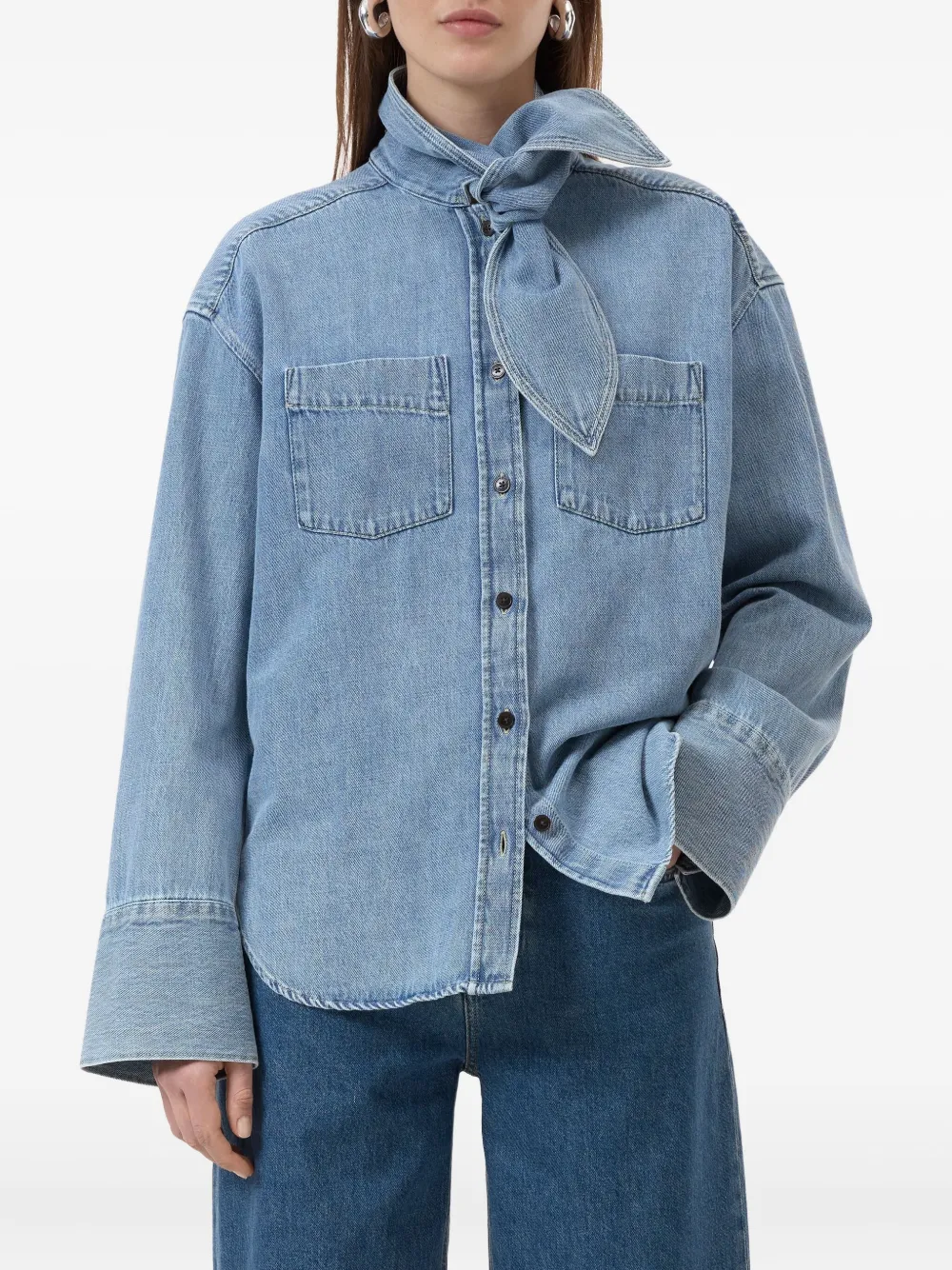 Closed Blouse met sjaal Blauw